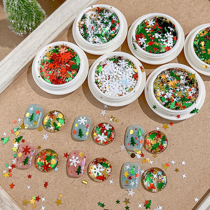 3D Christmas Snowflakes Metal Nail Glitter Sequins Mixed-Design Hollow-Out Snow Flakes 3D Xmas Snowflakes Decor