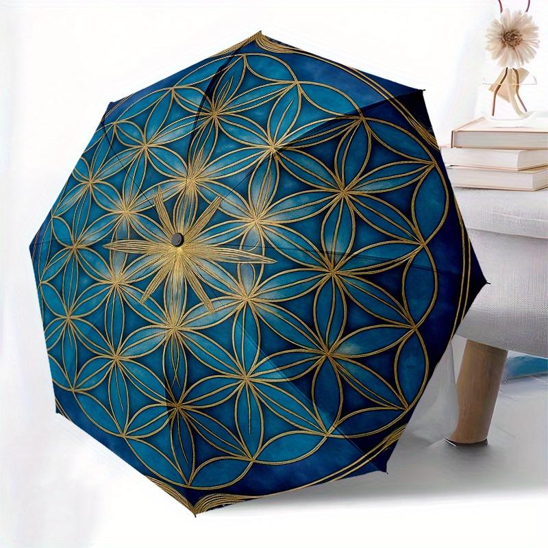 Blue Mandala Wall Art: Decorative Circular Design for Home or OfficeUmbrella, Portable 3-Fold Compact Umbrella for Men & Women Gift