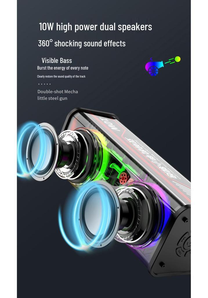 V8 Transparent Mecha Bluetooth Mini Desktop Speaker - Portable & Wireless with Card Slot for Outdoor Use.