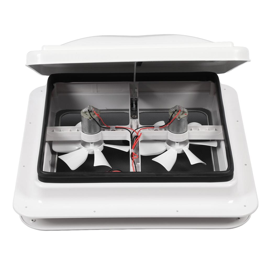 RV Roof Vent Fan DC12V 13.39x13.39in Stainless Steel Dual Inlet and Outlet Air Ventilation Ceiling Fan with Mesh and