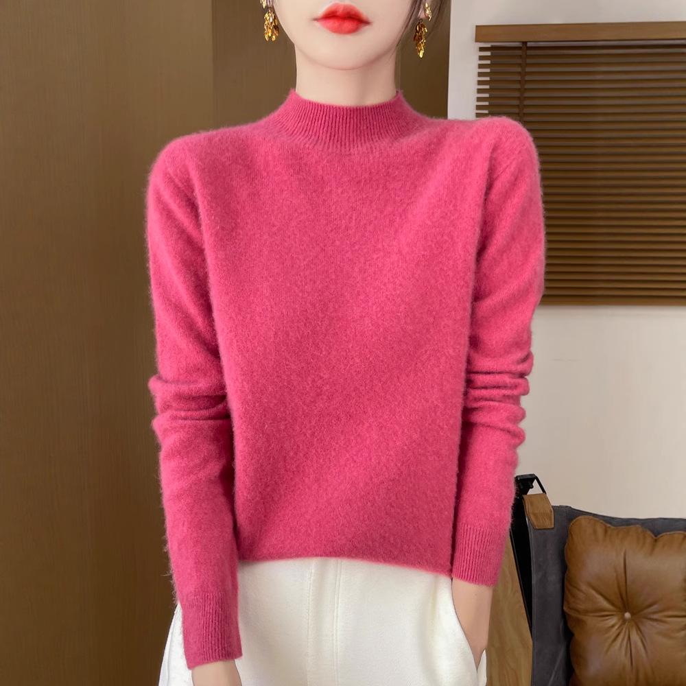 Women's Seamless Wool Sweater - Half-High Collar, Versatile Knit Base Layer, Fashionable and Warm for Autumn/Winter, New Arrival