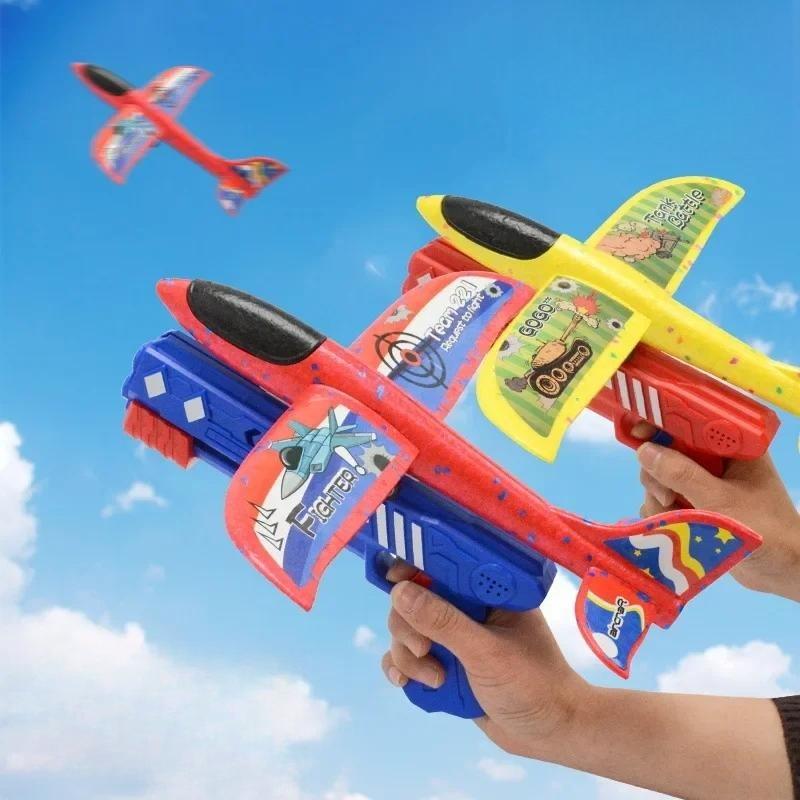 Avião de Espuma para Crianças Lançador de 10M Catapulta Arma de Avião Brinquedo Jogo ao Ar Livre Infantil Modelo de Bolha Tiro Brinquedos de Pista Giratória Presentes
