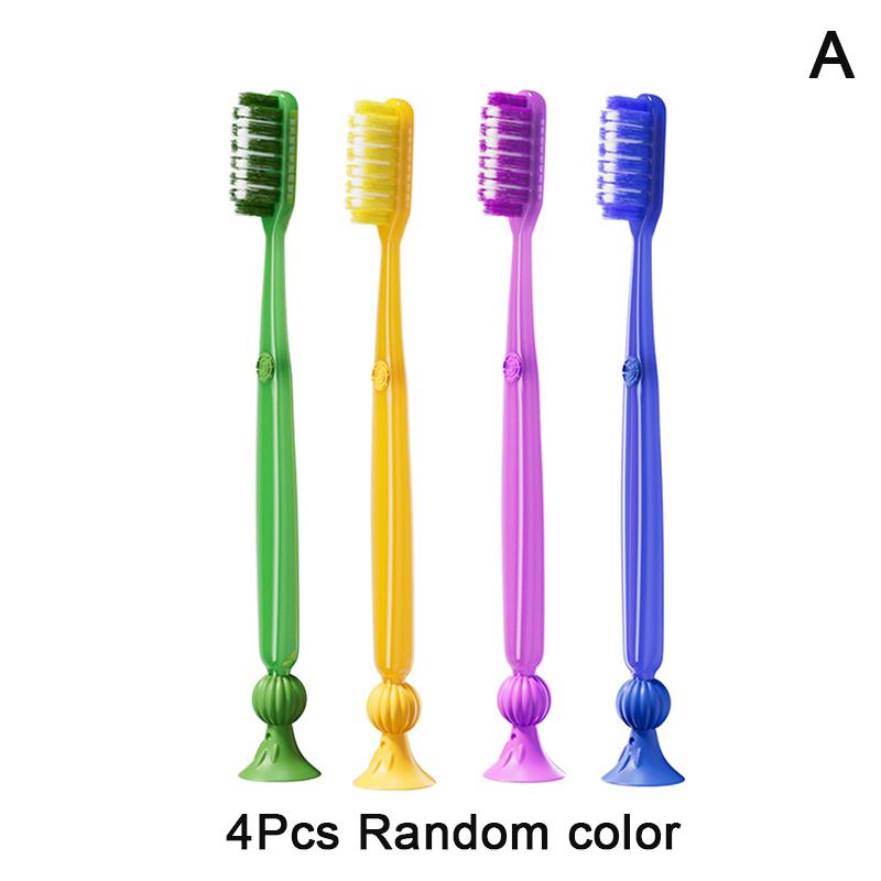 Extra-Long Brush Head Antibacterial Soft Bristle Toothbrush With Non-Slip Handle And Suction Cup Base Upright Design