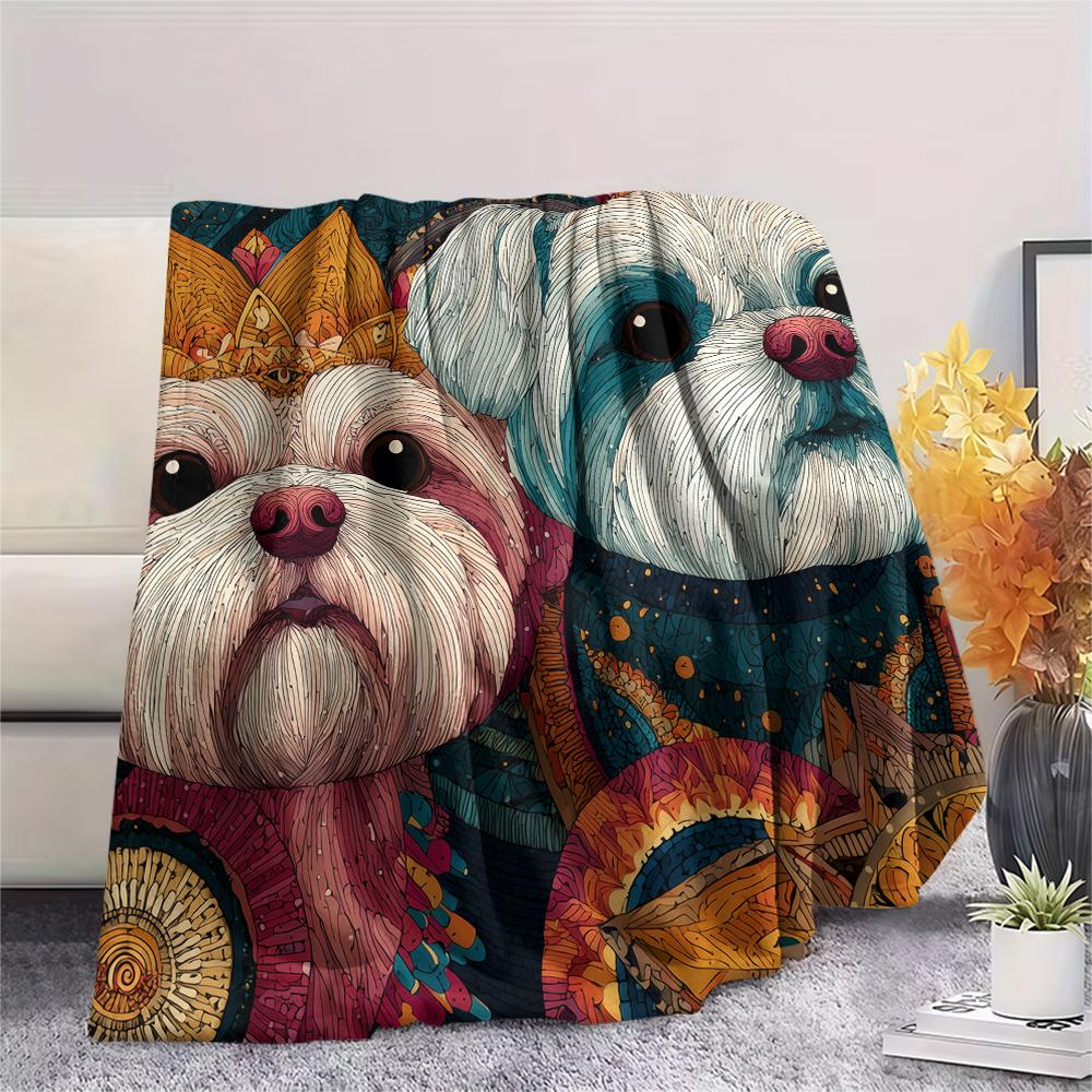 Colorful Maltese dog,pattern Flannel Blanket, High quality Comfortable for All Seasons, Home Decor, Warmth and Comfort, Perfect for Gifts.