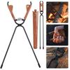 Camping Fire Poker with Leather Cover BBQ Charcoal Clips Carbon Steel Bonfire Firewood Clip Anti-Scald Outdoor Camping BBQ Tools