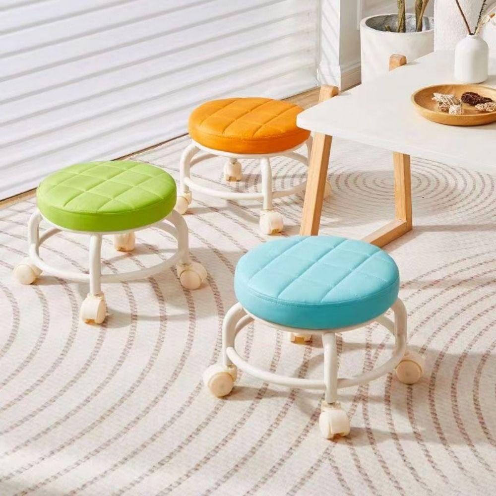 Waterproof Round Stool With Wheels 360 Degree Rotating Low Seat Rolling Pulley Chair  Nail Salon