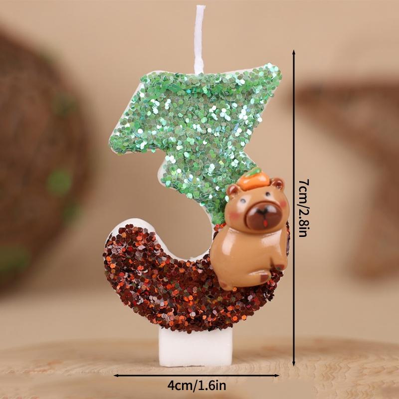 Kawaii Digital Candle Capybara Candle 0-9 Number Birthday Cake Topper Decoration Kapibala Cake Insert for Birthday Baby Shower