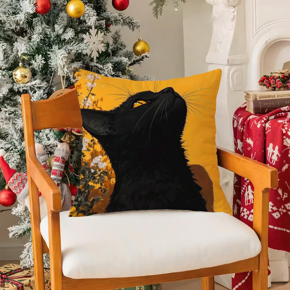 Black Cat Pillow Case Silky elegant Comfort Sofa Bed Invisible zipper