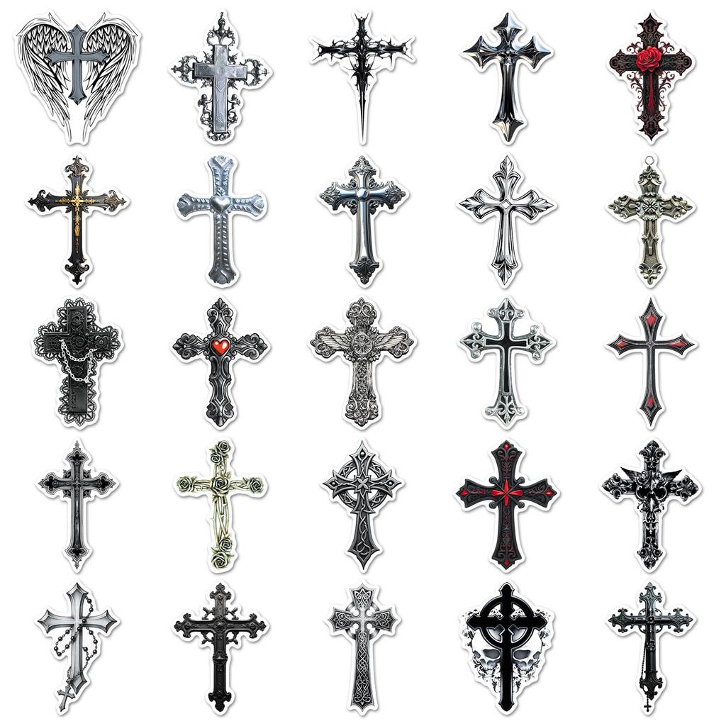 50pcs Dark Retro Gothic Waterproof Stickers for Thermos Cups & Luggage