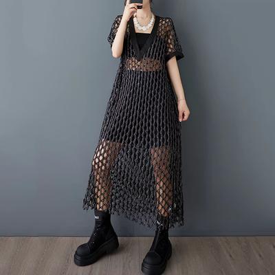 Hollow Out V-neck Short Sleeve Dress  GYX1577