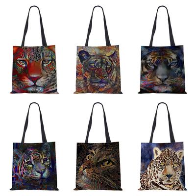 Borsa a tracolla tote in tela con stampa Tiger Lion Borsa shopper casual da donna Borse da spiaggia pieghevoli riutilizzabili per la scuola Ravel
