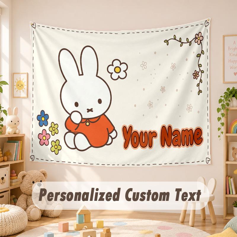 Custom Name Text Tapestry,Miffy Boho Wall Hanging, Decorative Backdrop Tapestry For Room