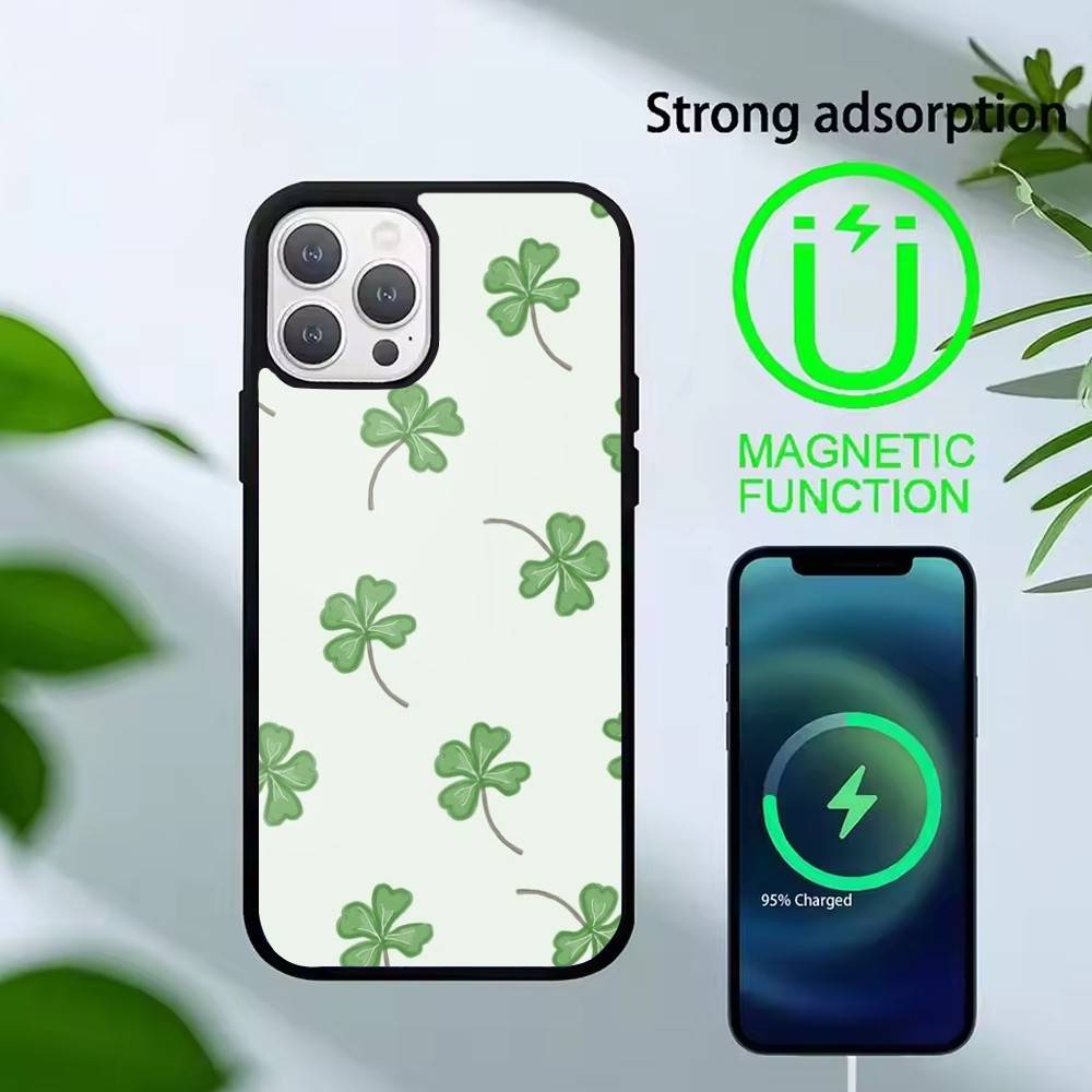 Lucky-Four-leaf clover Phone Case For iPhone 14,16,15,13,17,12,Plus,Pro,Max Magnetic For Magsafe Frosted Cover