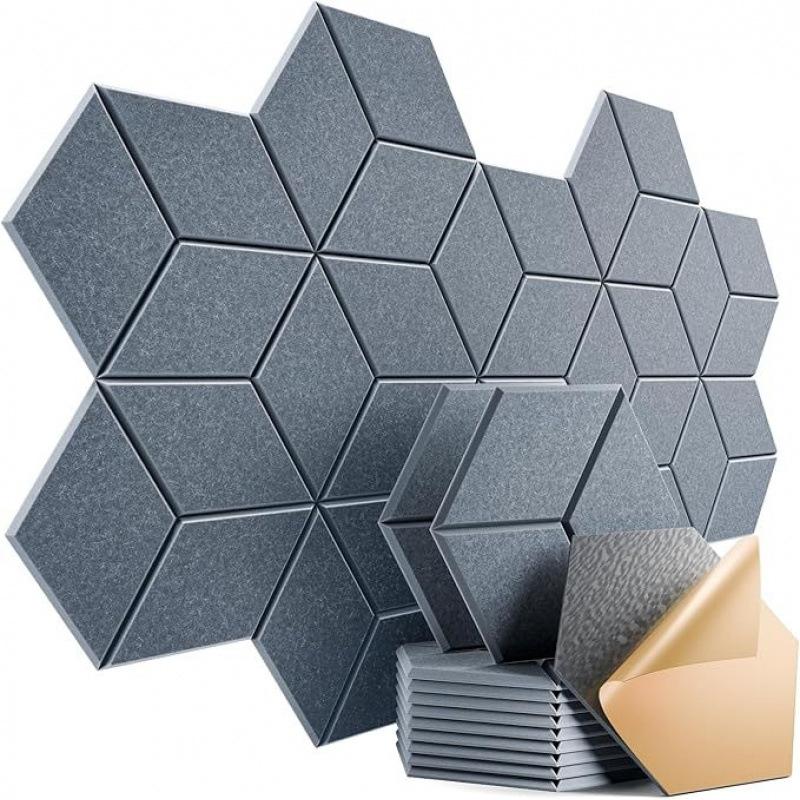 12Pcs Self-adhesive Hexagonal Acoustic Panels Acoustic Foam Panels Y-shaped Liner Design Absorbs Noise and Eliminates