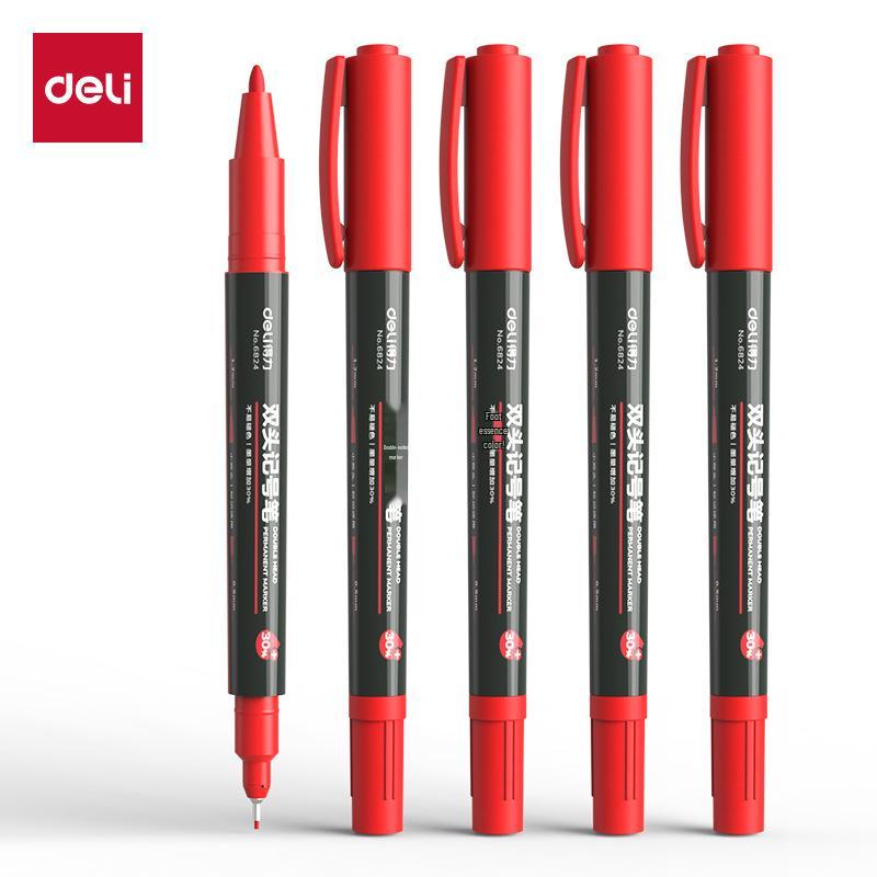 Deli Quick-Drying Waterproof Fineliner Marker, Double Tip (Fine & Broad) - Black, Ideal for Elementary Students' Drawing and Outlining.