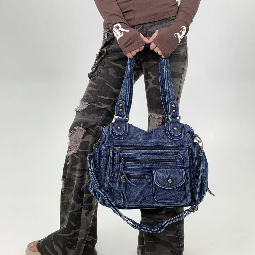 Damen Street Hottie Mehrere Taschen Gewaschene Lokomotive Tasche Große Kapazität Retro Umhängetasche