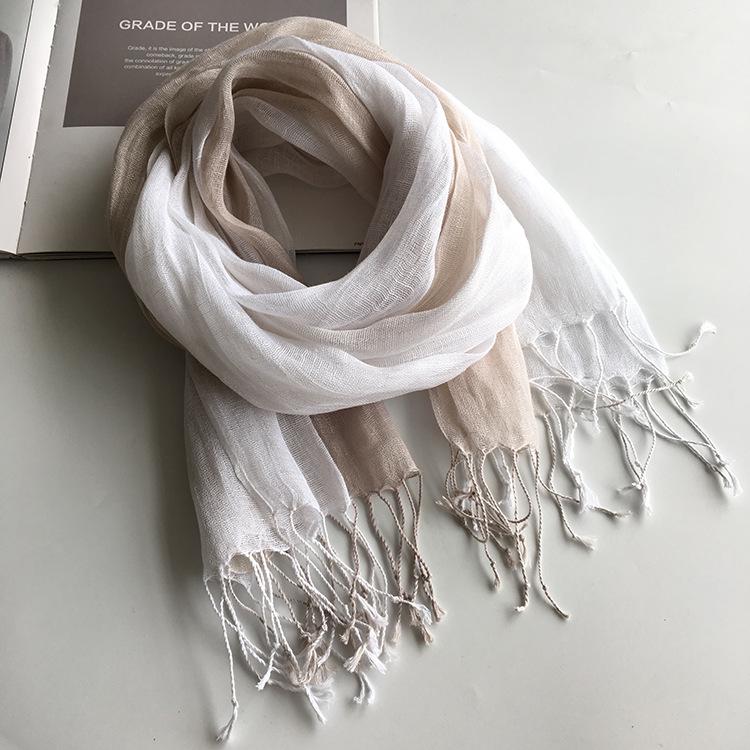 Summer Japanese Literary Linen Scarf Hanging Dye Gradual Change Color Scarf Women Air Conditioner Shawl Sunscreen Silk Scarf