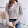 Lace Lace, V-neck, Sweater, Solid Color, Loose Fit, Long Sleeved, Women's, Knitted Sweater, Warm, Casual Shirt