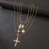 Popular multi-layer stacked cross necklace women's retro diamond-encrusted collarbone chain style decoration