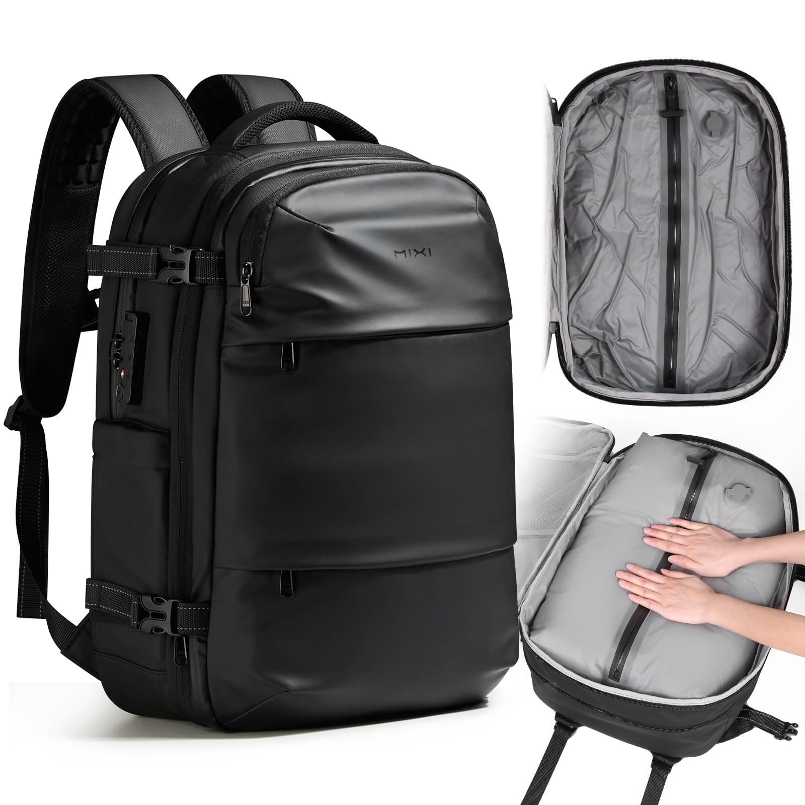 

[mixi] Mihi Vacuum Compression Backpack for Travel, Business Trips, and Commuting, Expandable Capacity, TSA Lock, WetDry Separation, Waterproof, Fits