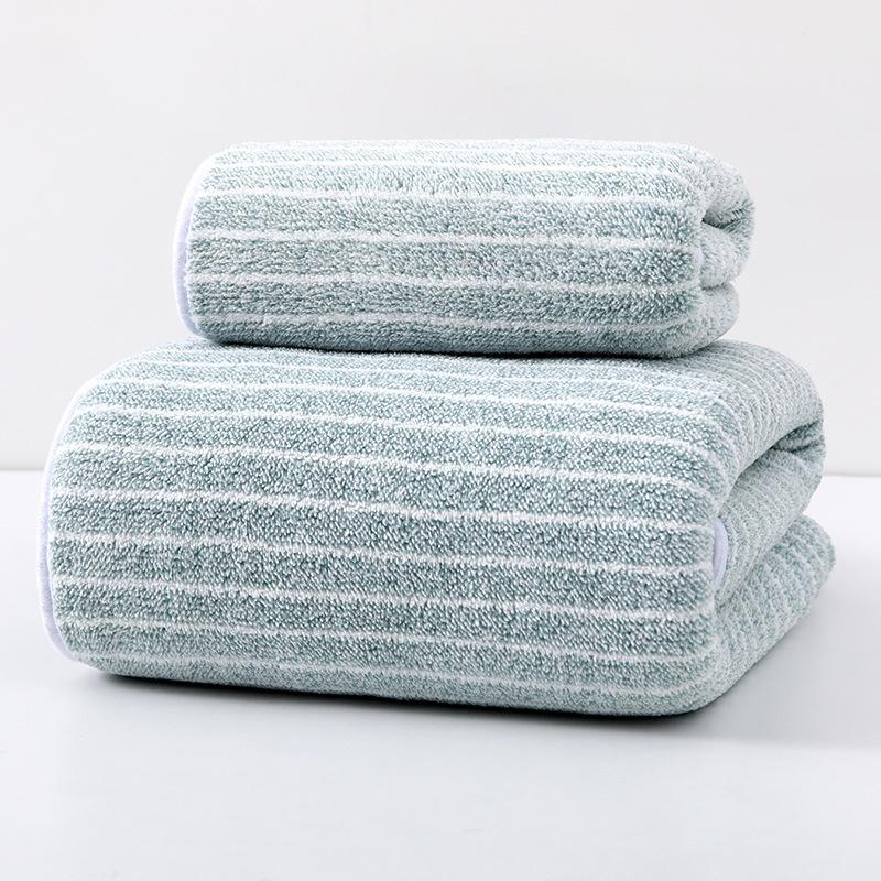 Premium Coral Fleece Bath Towel Set Wide Stripes Print High Absorbency Thick Soft Large Size for Home Bath Spa Gift Set Quick Dry Towel