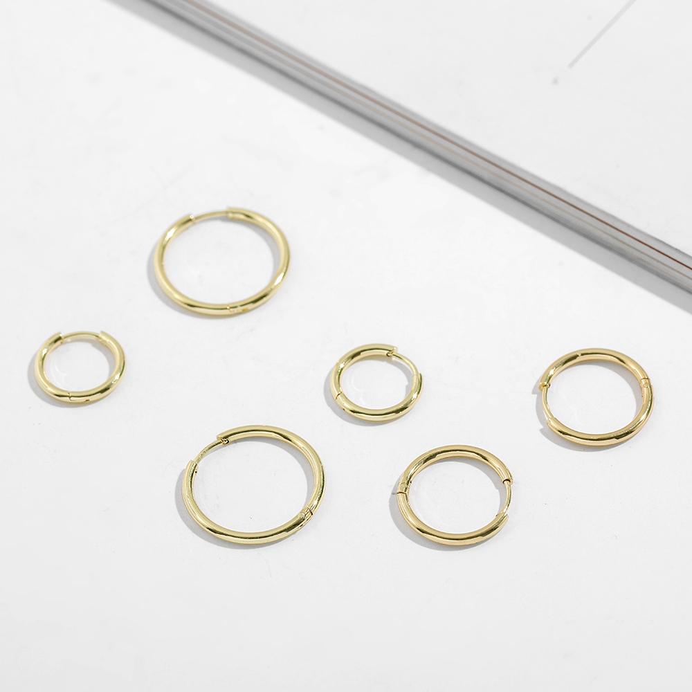 Gold Color Small Hoop Earrings Stainless Steel Circle Round Huggies for Women Men Ear Ring Bone Buckle Fashion Jewelry 25MM