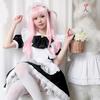 AOTYP Maid Cosplay Includes Short and Perfect for Maid and Black Women's 5-Piece Set, Dress, Length, Knee-High Socks, Apron, Headband, Bow, Cafes,