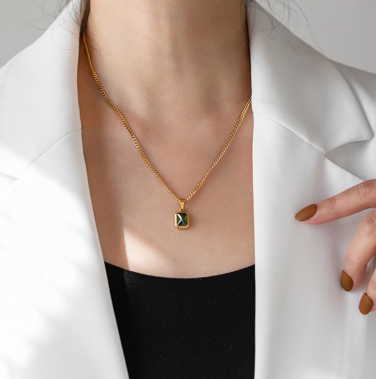 Trendy L182 Blue-Green-Purple Gemstone Necklace for Women - 18K Gold-Plated Stainless Steel Hip Hop Clavicle Chain