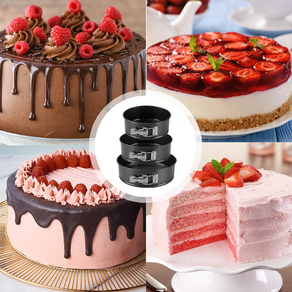 3Pcs Cake Tins Round Springform Cake Tin Set Flat Base Cake Tins Leak Proof Round Baking Tins