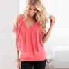 Women's Fashion Pure Color V-neck Off Shoulder Casual Loose Chiffon Blouse