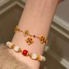 Retro Rose Red Diamond Red Corundum Six-flower Agate Iris Bracelet Femininity High-end Small Fragrant Style Jewelry