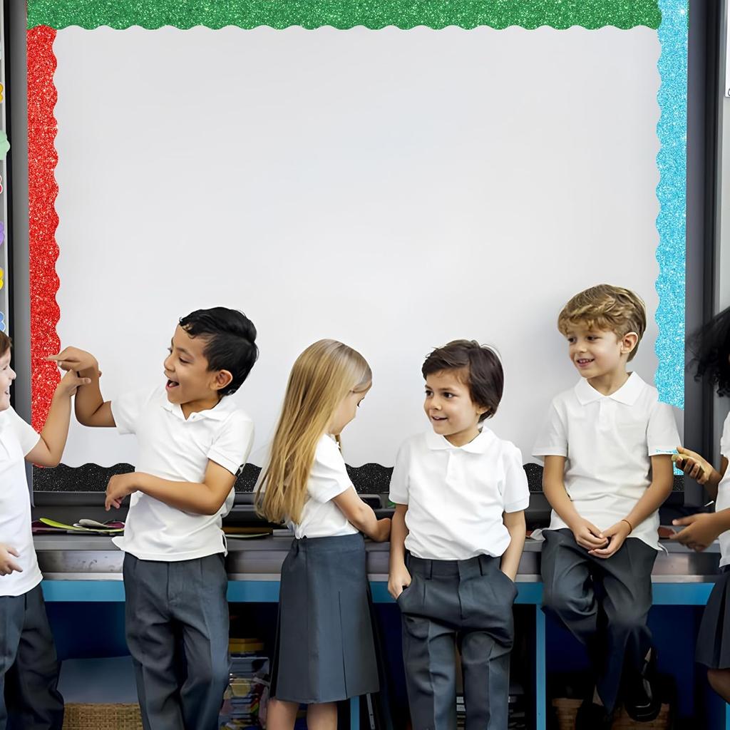 24 PCS Colorful Magnetic Bulletin Board Border Glitter Classroom Border Decor Colorful Scalloped Magnetic Border Trim Strips for School Classroom