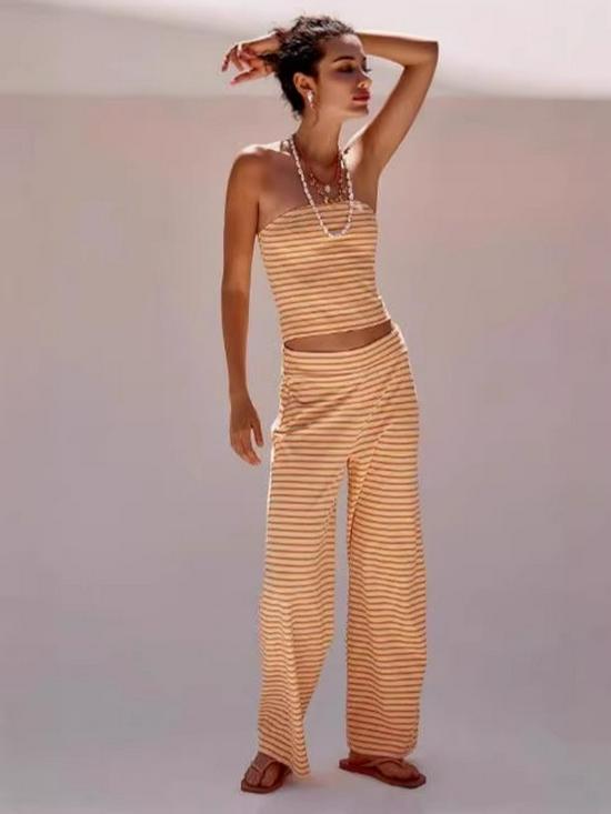 2025 Summer Striped Strapless Top & Pants Set: Sexy & Trendy