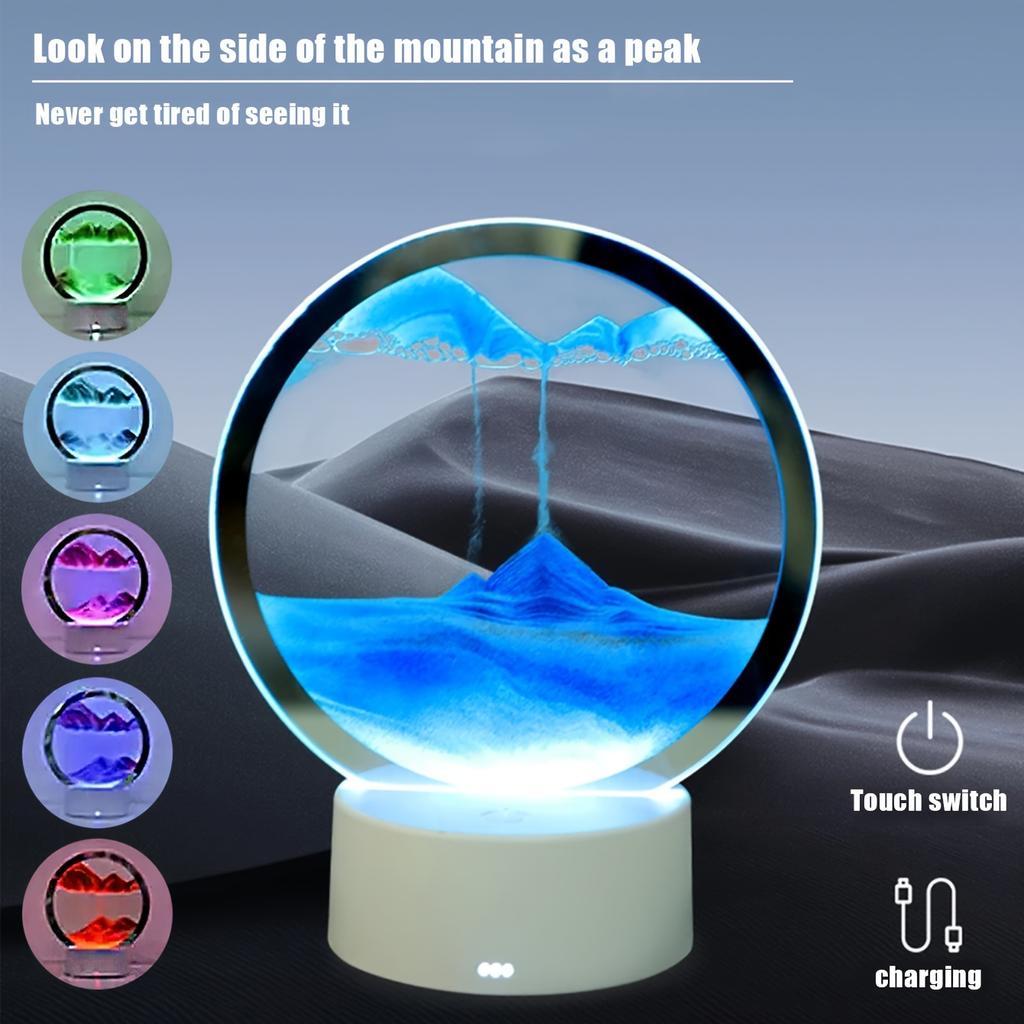 LED RGB Sandscape Lamp 3D Moving Sand Art Frame Night Light with Remote with 16 Colors Hourglass Light 3D Deep Sea Display
