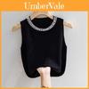 Summer Womens Knitted Tank Top With Pearl Embellishments For Casual Wear