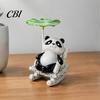 Lazy Frog Decor Rocking Panda Figurine, Cute Resin Bobble Chair with Lotus Leaf Design, Shade Stress Relief Desk Ornament for Car Shelf Office,