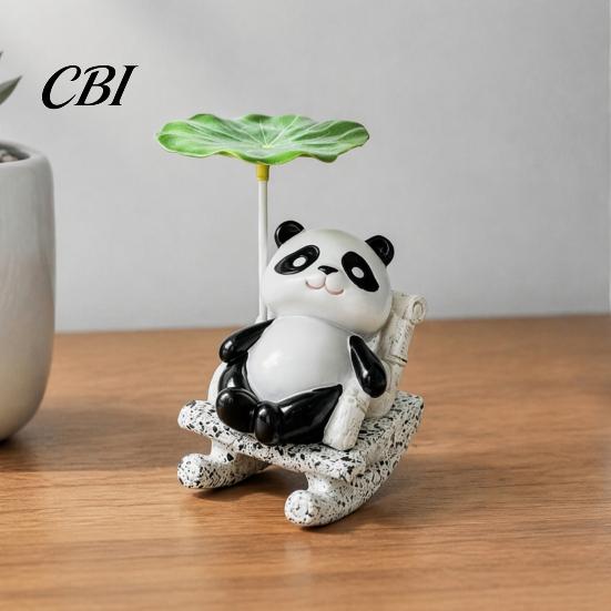 Lazy Frog Decor Rocking Panda Figurine, Cute Resin Bobble Chair with Lotus Leaf Design, Shade Stress Relief Desk Ornament for Car Shelf Office,