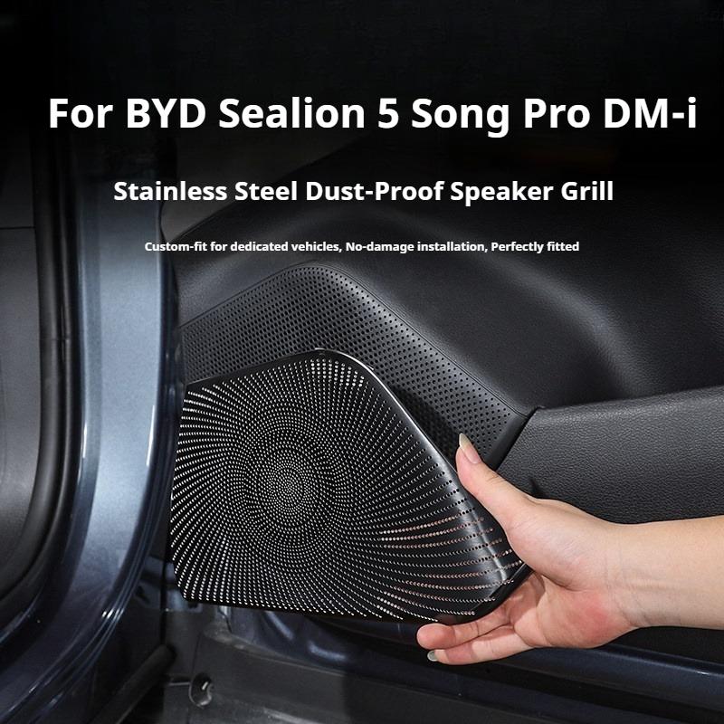 For BYD Sealion 5 Song Pro DM-i Door Speaker Cover Stainless Steel Audio Trim Ring Glossy Black Interior Accessories