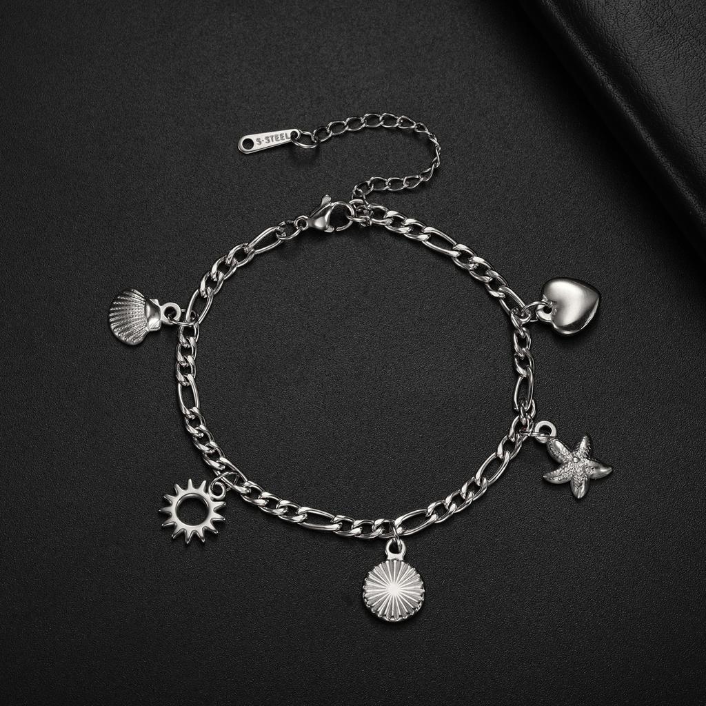 Elegant Shell Bracelet With Star Heart Sun Charms Valentine's Day Gift Women's Fashion Jewelry Accessory