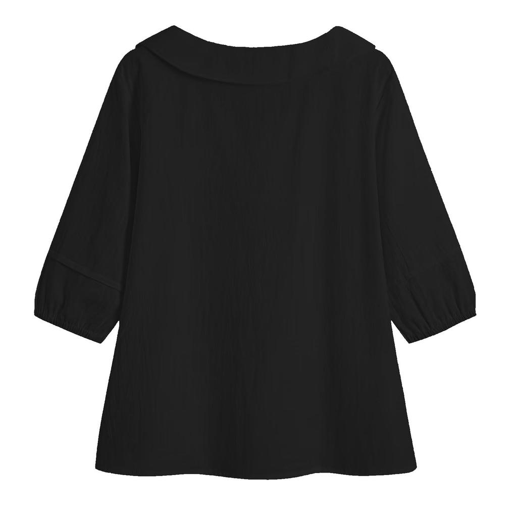 Women's Fashionable Color 3/4 Sleeve Shirt Cute Collar Summer Casual Shirt Loose Top