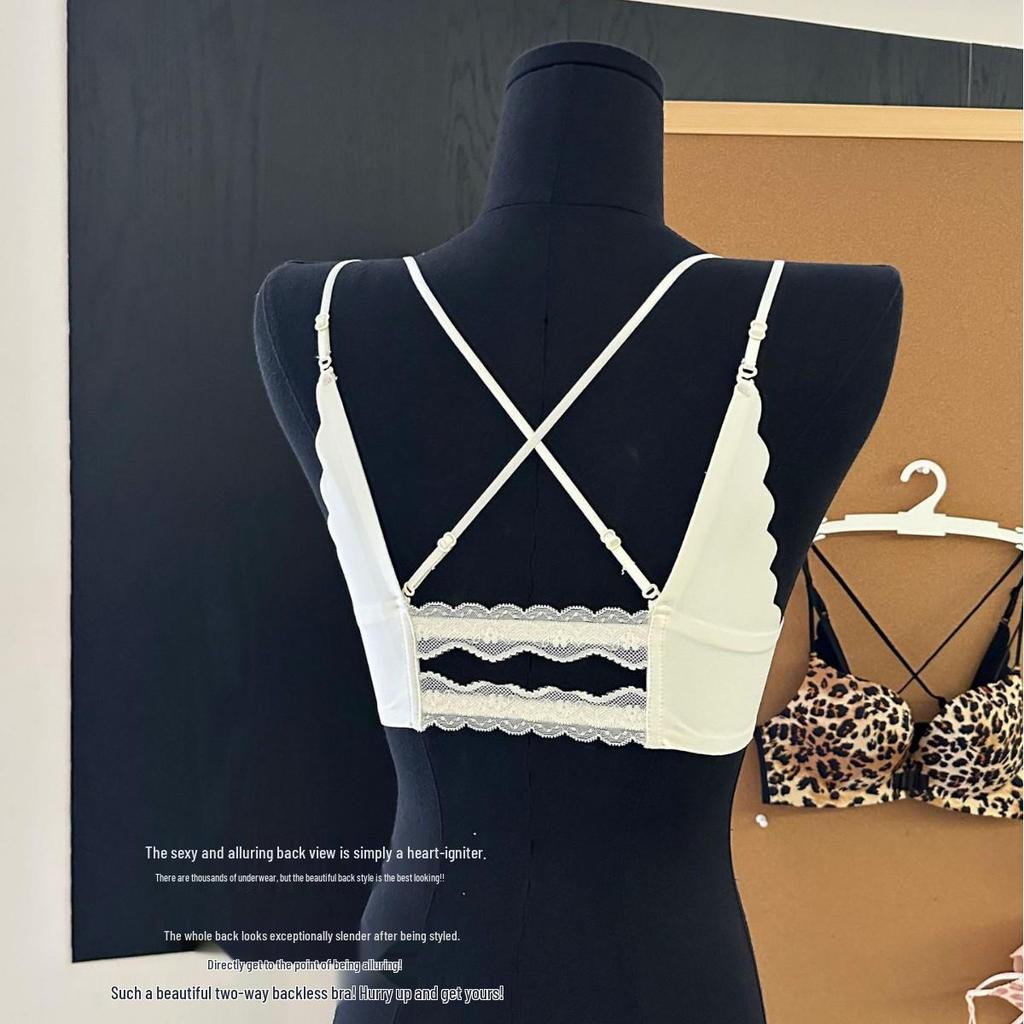 A006 Front-Buckle Cross Back Push-Up Bra for Small Busts, Lifting Effect, Wire-Free Lingerie for Women