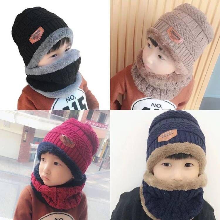 Kinder Wollmützen- und Schal-Set mit Fleecefutter – Herbst/Winter Ohrenschutz für Jungen und Mädchen