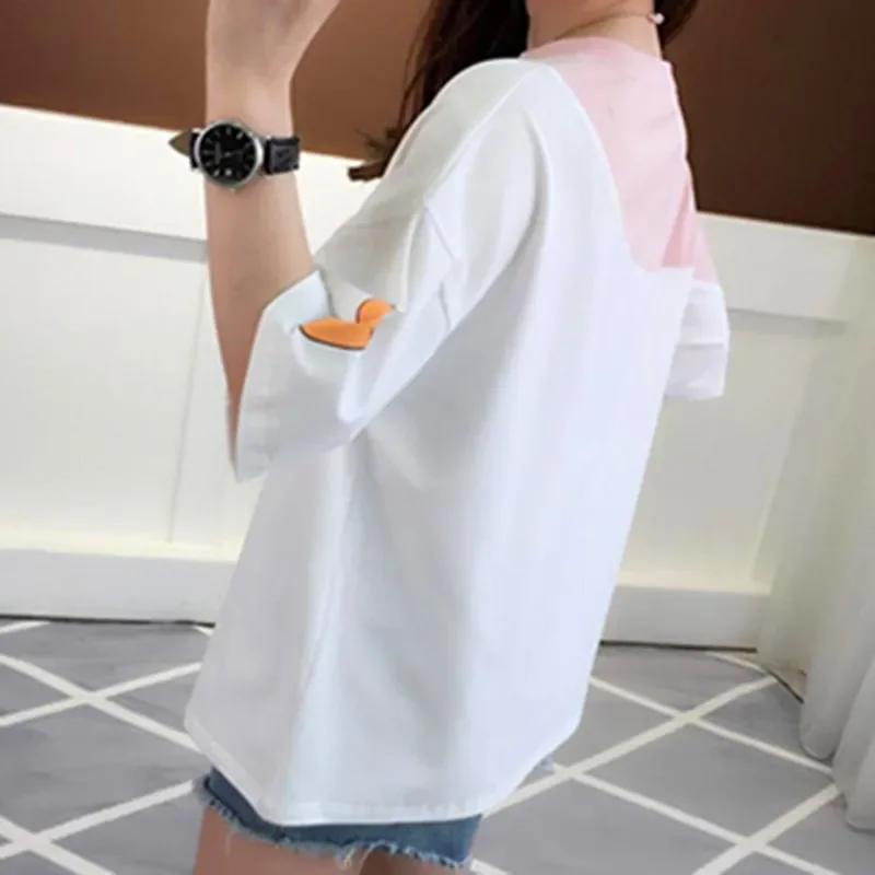 T-Shirt Color Block Damen Süßes Oberteil Rosa Mädchen Sommer Damen Oberteil Locker Kurzärmliges T-Shirt