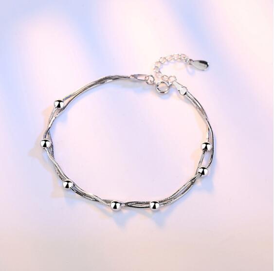 Korean Fashion Multi-layer 925 Silver Jewelry Frosted Five-pointed Star bead Chain Box Female Bracelet SB13