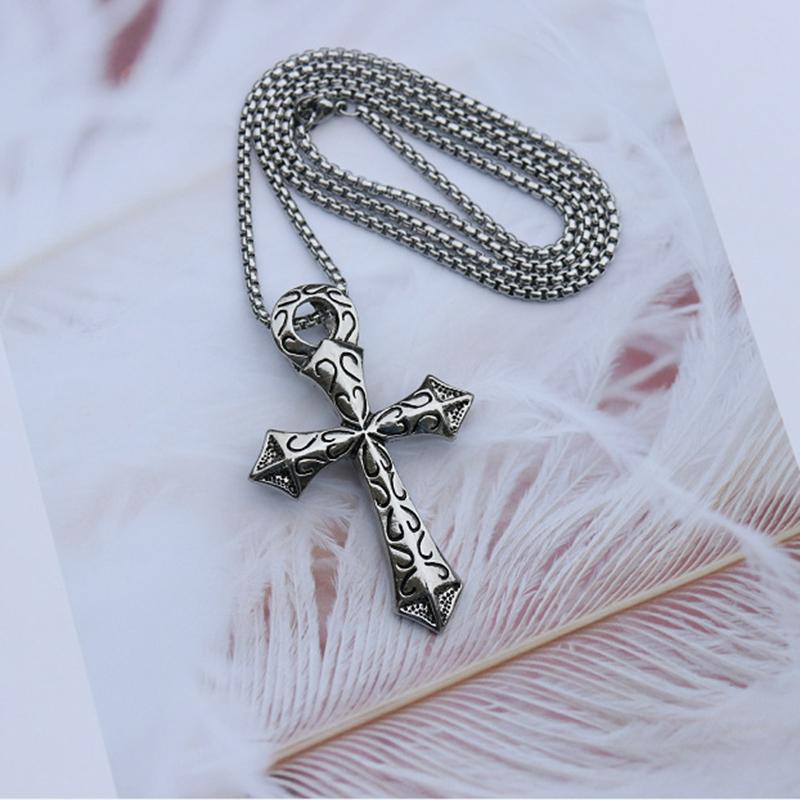 Street Trendy Men's Necklace Vintage Figure Cross Pendant Hiphop Rock Copper Color Stainless Steel Chain Fashion Women Jewelry