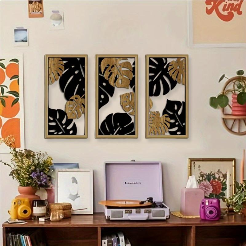 3PC/Set Hollow Leaves Boho Wooden Wall Hanging Wall Art Wall Decor Bedroom Office Studio Wood Craft Decor Home