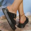 Fashion 2025 Double Buckle Women Shoes Platform Sandals for Women Summer Beach Solid Sandals Brand Woman Plus Size Cow Suede Flat Slides