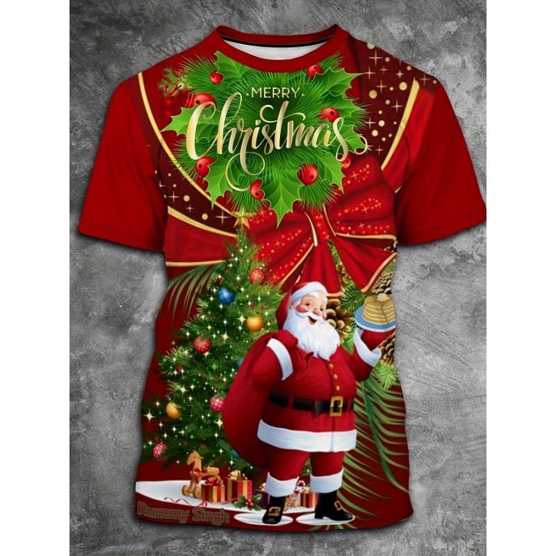Christmas Party Beer Pattern Men's T Shirt Funny 3D Print Santa Claus Tees Casual O-neck Short Sleeve Top Fashion X'mas Clothing