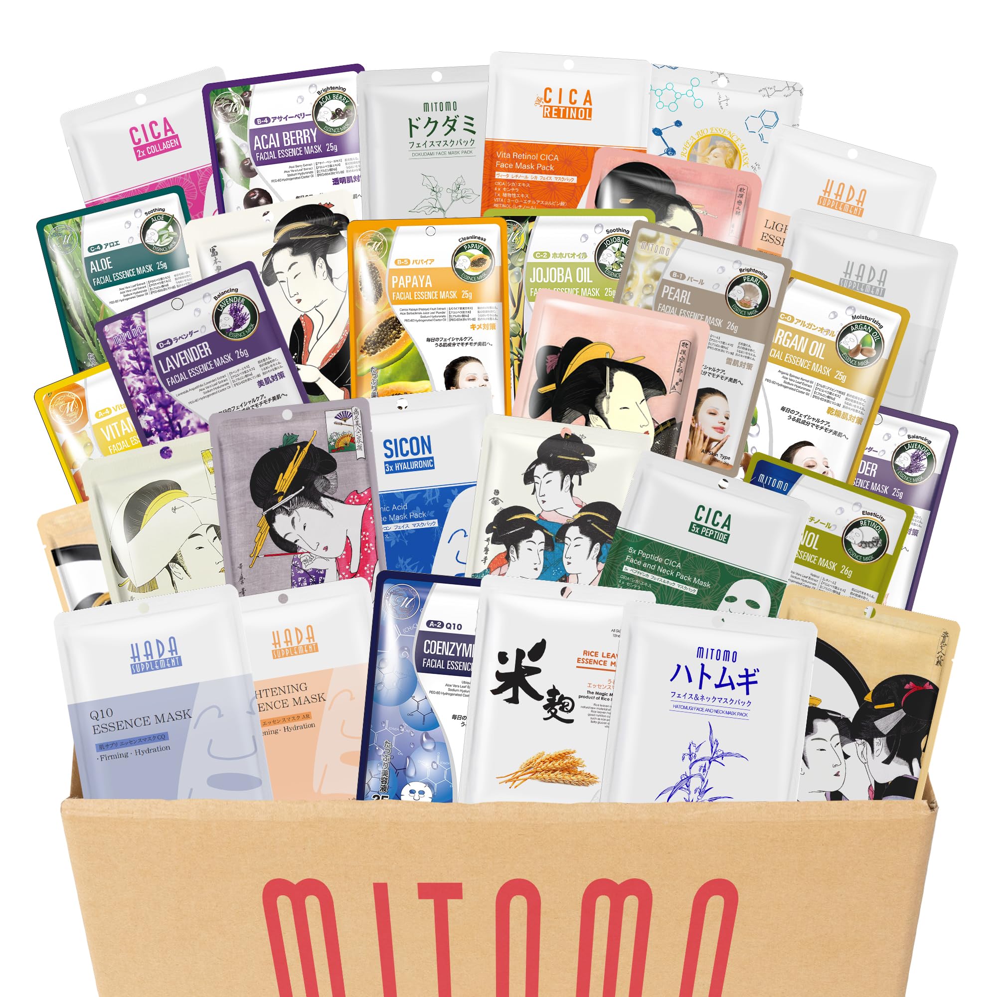 

MITOMO Сделано в Японии Упаковано индивидуально Мешок удачи 100 листов Маска для лица Упаковка Большой объем Высокое увлажнение Интенсивное увлажнение Мешок удачи