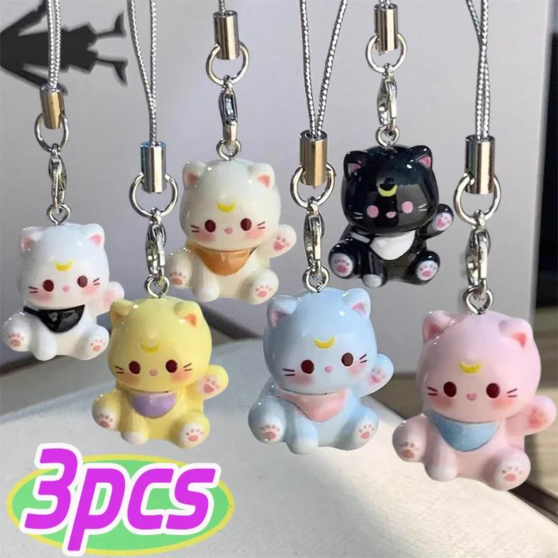 2026 Kawaii Cartoon Cat Phone Chain Resin Keyrings Bag Pendant Fashion Cute Keychain Couple Key Chains Gifts Women for Jewelry